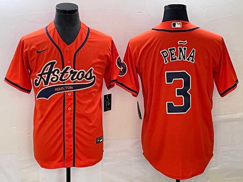 Men%27s Houston Astros #3 Jeremy Pena Orange With Patch Cool Base Stitched Baseball Jersey->houston astros->MLB Jersey